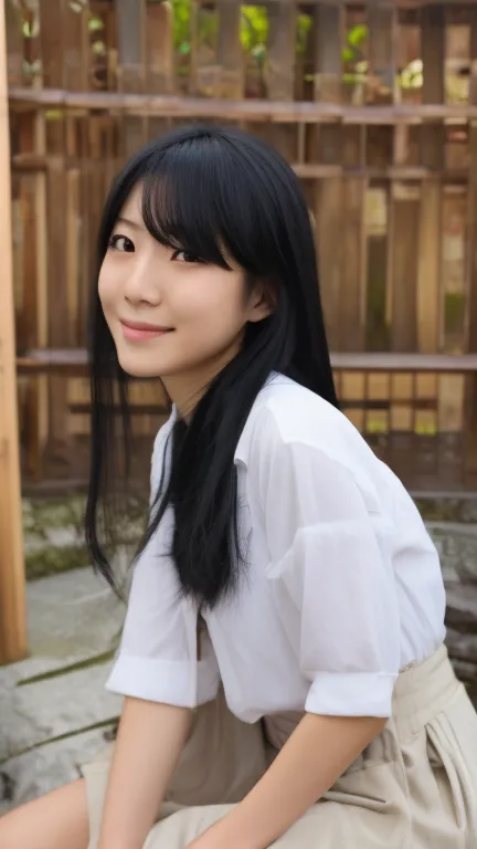 Japanese girl black hair cute pose 