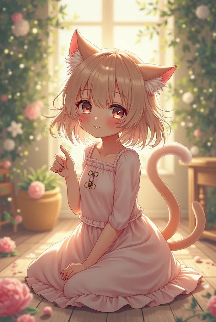 Cute anime girl with cat