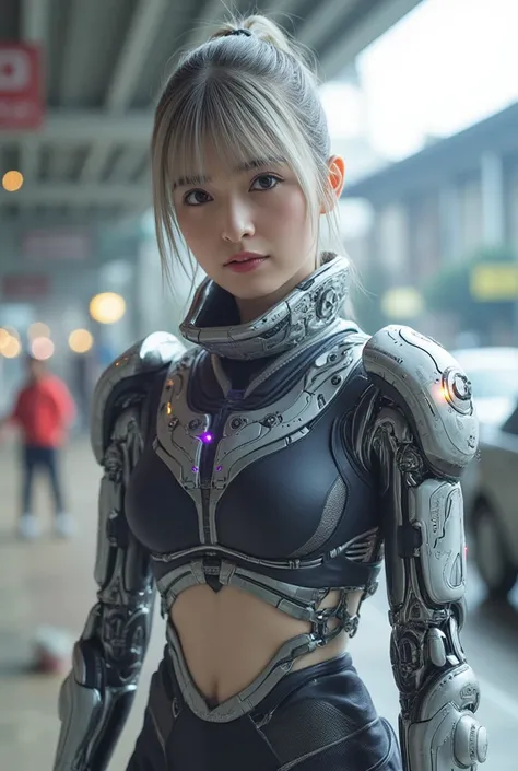 Cute Cyborg Girl, masterpiece, cinematic lighting, UHD, accurate, super detail, high details, high quality, award winning, best quality, highest, 16k, ultra detailed face, ultra detailed eyes, ultra detailed lips, ultra detailed hair, realistic textured sk...