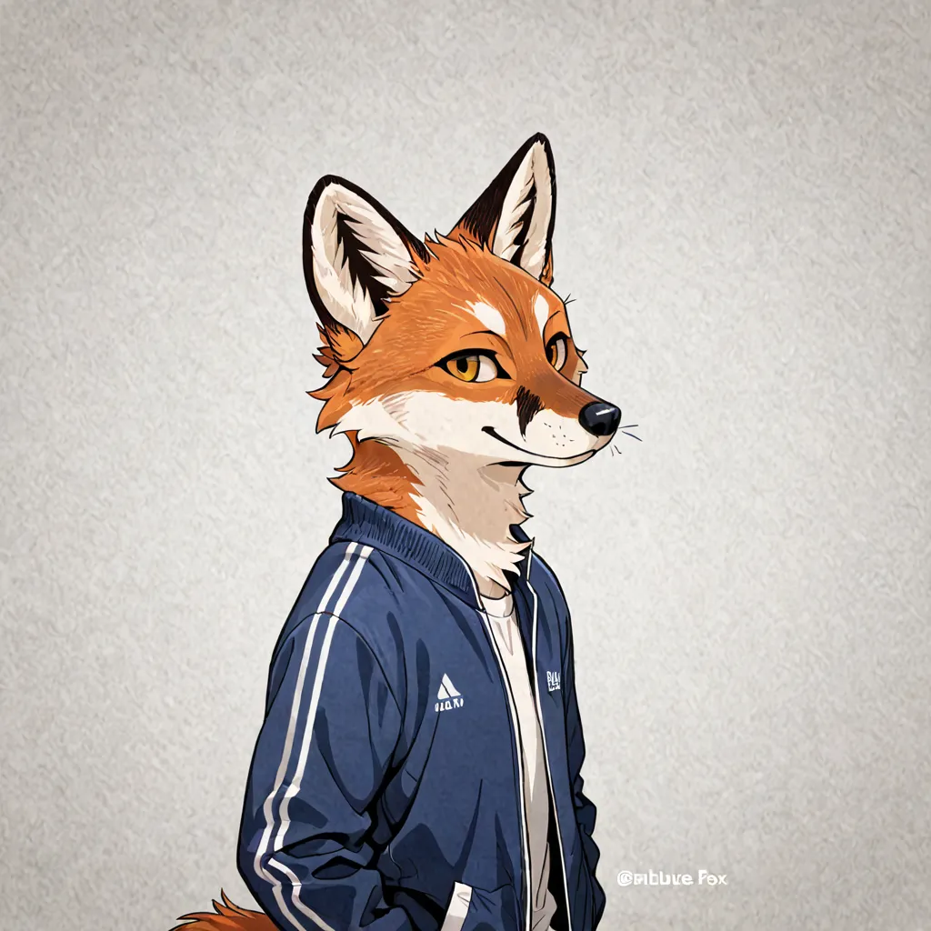 Furry red Fox Male, Wearing a Blue White Jacket