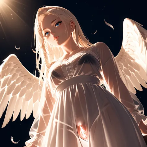  Angel Wings,backlight,viewers,Angle Looking Up From Below,Feathers fluttering,God Pussy 2,SEE-THROUGH,white_gothic_,multiple_Wings,rest,v_weapons,precise detail,high quality,EXPERT WORK,8k,super realistic,Physically Based Rendering,Bokeh,dark vibe, the el...