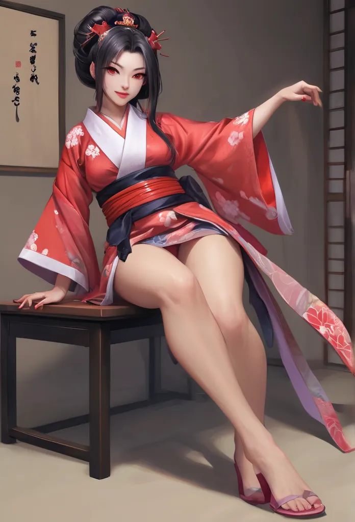 (1 , Alone, high resolution, masterpiece, best quality, great details , 2D, anime style, 4K, score_9) double slit skirt leaving her legs showing {x} a beautiful mature woman who is super elegant looking sensual and sexy, pretty face, delicate strokes,  ver...