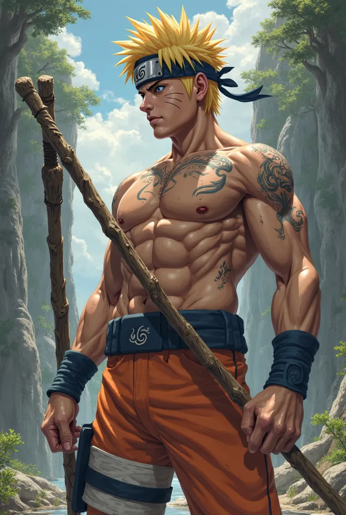 Create the naked Naruto holding the stick