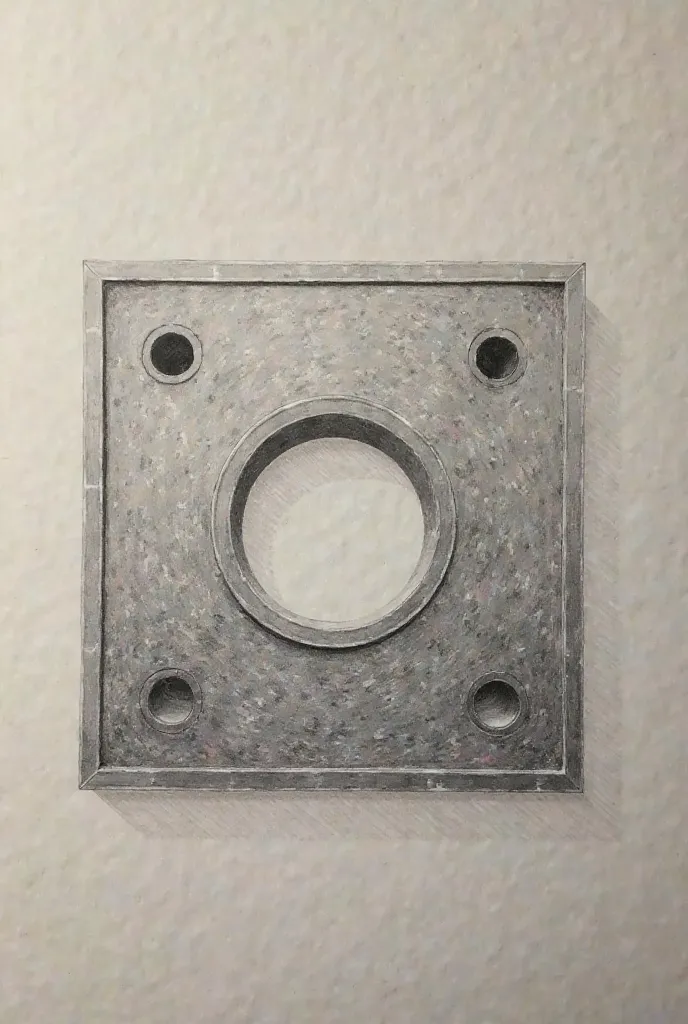 I need help drawing a metal piece, in the background it is square 12 cm by 12 cm with 4 holes 12 mm then stretch 7 cm with the same width it starts to narrow it will end up with a half circumference with 4,You are in diameter