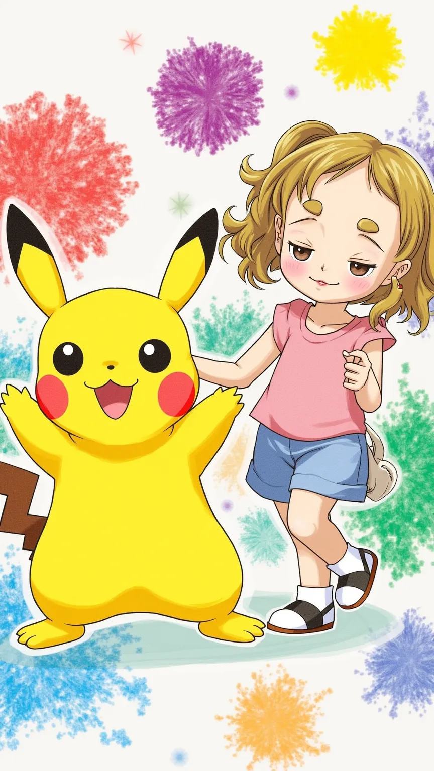 Pikachu and a woman that look like they were drawn by a kindergartener