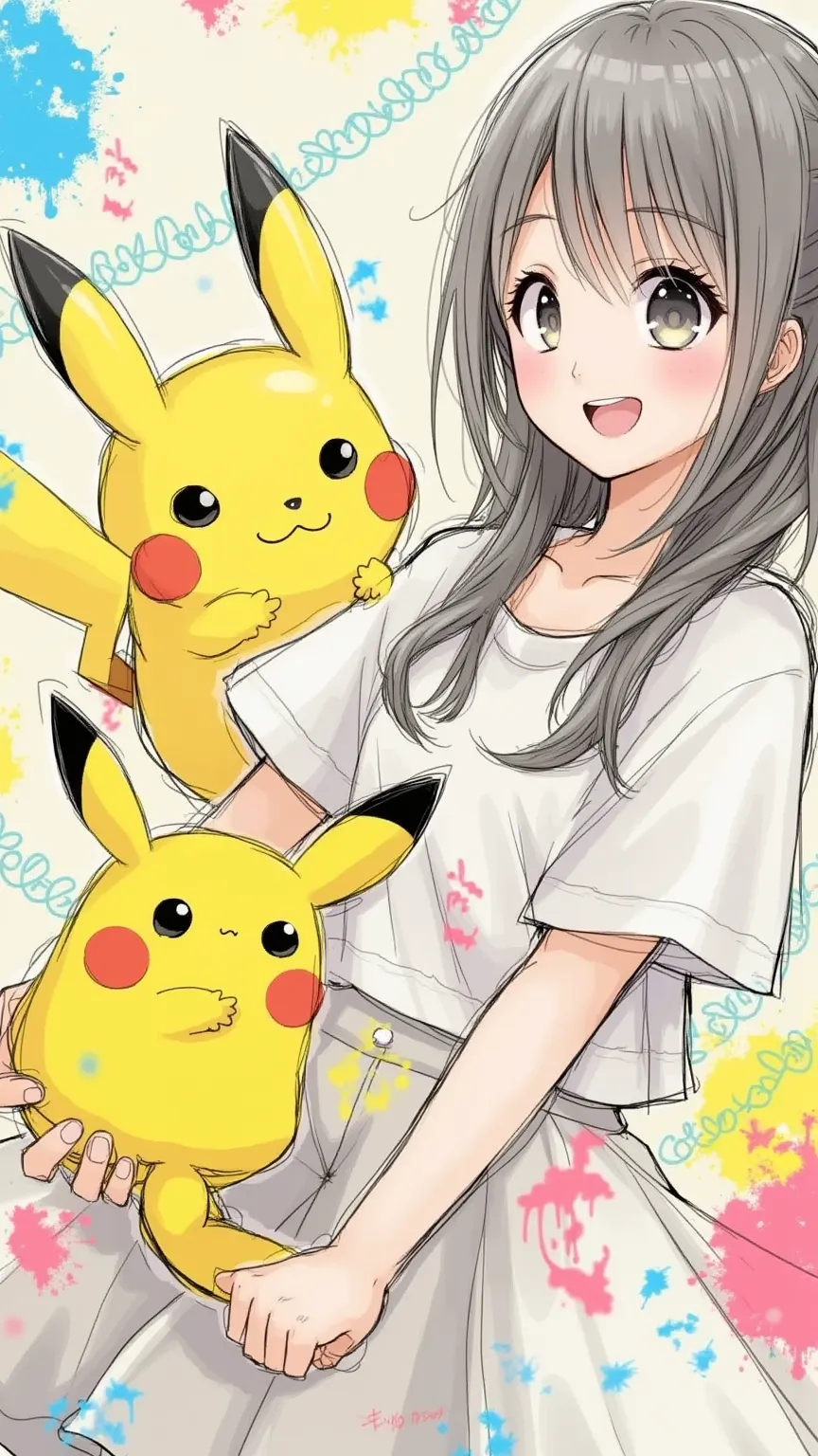 Pikachu and a woman that look like they were drawn by a kindergartener