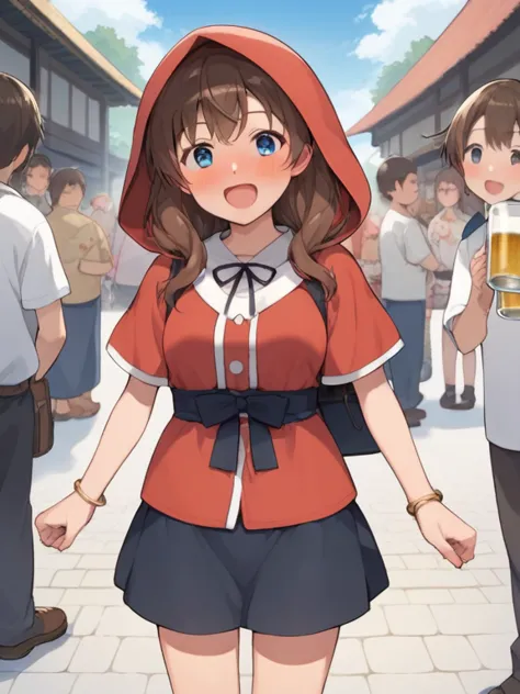 prompt: score_9, score_8_up, score_7_up,  source_anime，nsfw， uncorrected，((masterpiece)), 1 girl, Alone, long hair,  Little Red Riding Hood, Young Girl，Low body， body type，blue eyes,  is embarrassing，brown hair, so cute, anime style on the face, young woma...