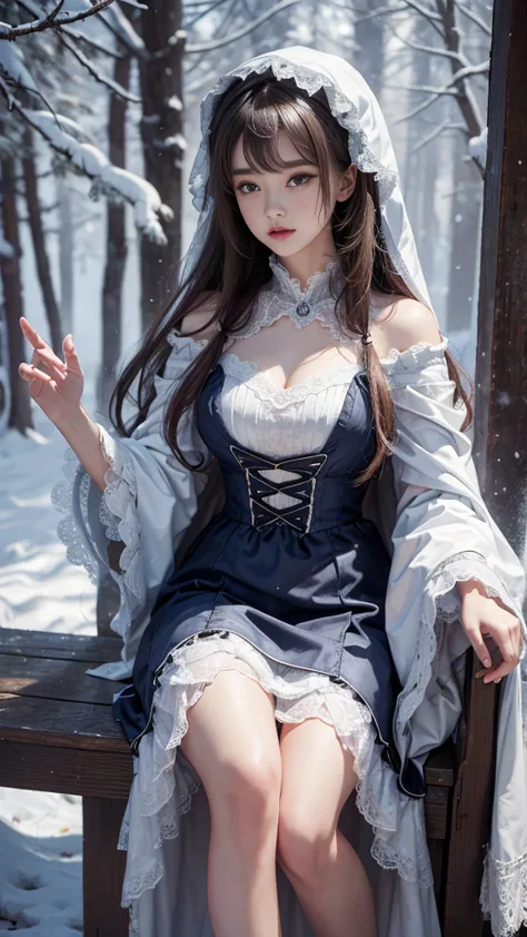 （ 8,000，Original Photo，  Best Quality ，  masterpiece：1.2），（ realism，  Photo Realistic：1.4)， cover your face with sadness ，
 Lolita Outfit ，Lace， Alice Gainsborough， Upper body，thigh，Lace， underwear， Showing Your Bare Shoulders ， Outside， (external，Covered ...