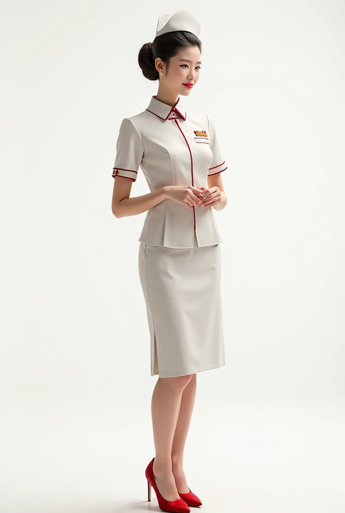 Flight attendant chinese. Background white 