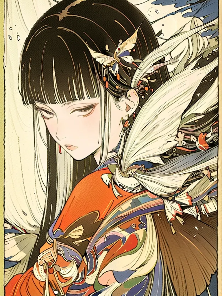  ukiyo-e, beauties、butterfly、earrings、geometric model 、Tattoo 、 beauty、 Long hair with aligned bangs,  beauty、High Resolution, Top Quality, details, high definition model, Ultra High Precision, 