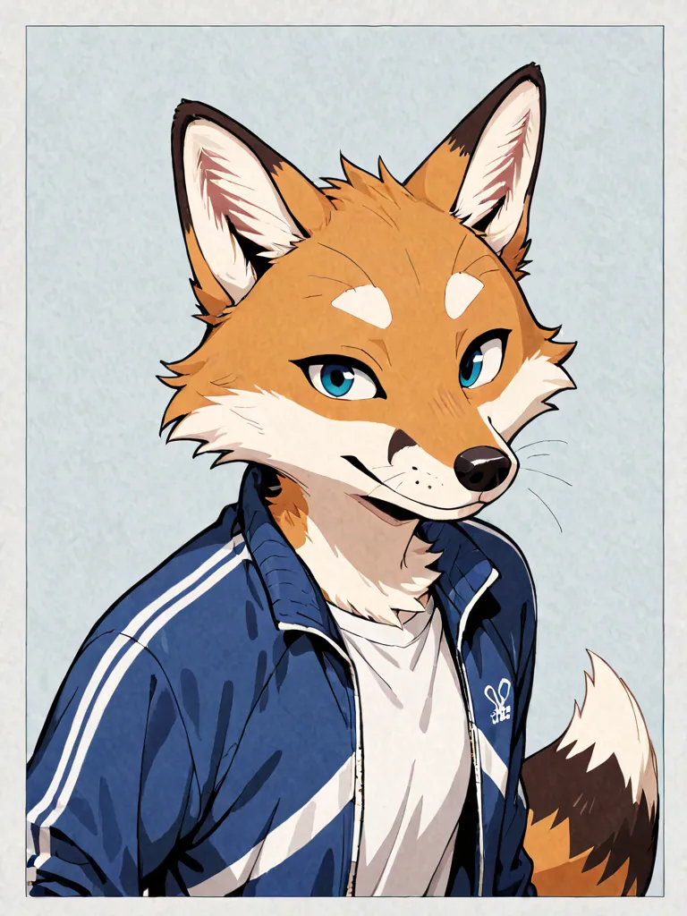 Furry Fox Male, Wearing a BLUE White Jacket