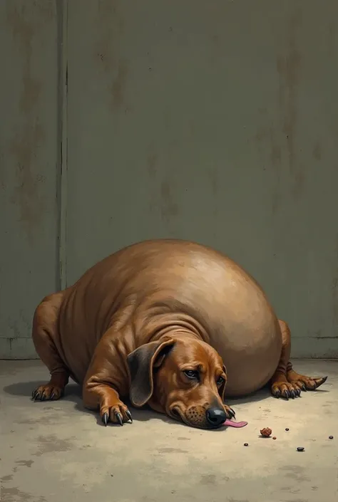 a very fat obese dachshund collapsed