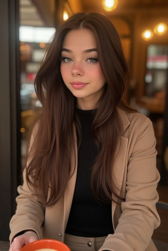 (photorealism: 1.2), photograph of an extremely beautiful 21 year old Latina, ((European baby face: 1.3)),((cute and delicate)), perfect eyes, perfect lips, ((light green eyes: 1.3)), ((light brown hair swept to the side)), ((slim and sexy body)),((long bo...