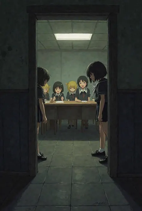 Schoolgirls lurking in the meeting room