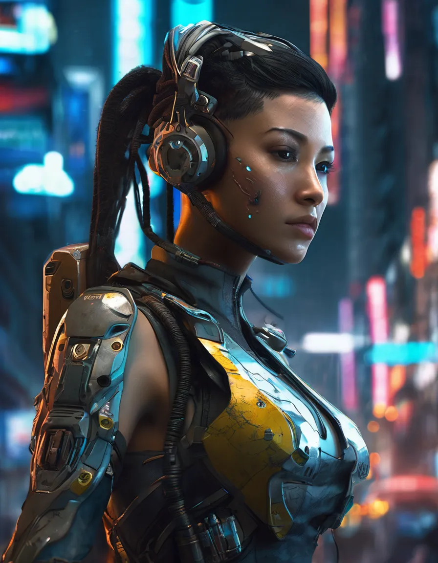 Create a breathtaking CG Unity 16K wallpaper that unfolds the story of "Avatar Evolution: Cybernetic Vanguard" in a dystopian cyberpunk future. Achieve extreme detail through a 16K resolution, grounding the composition in raw photography for a realistic fo...