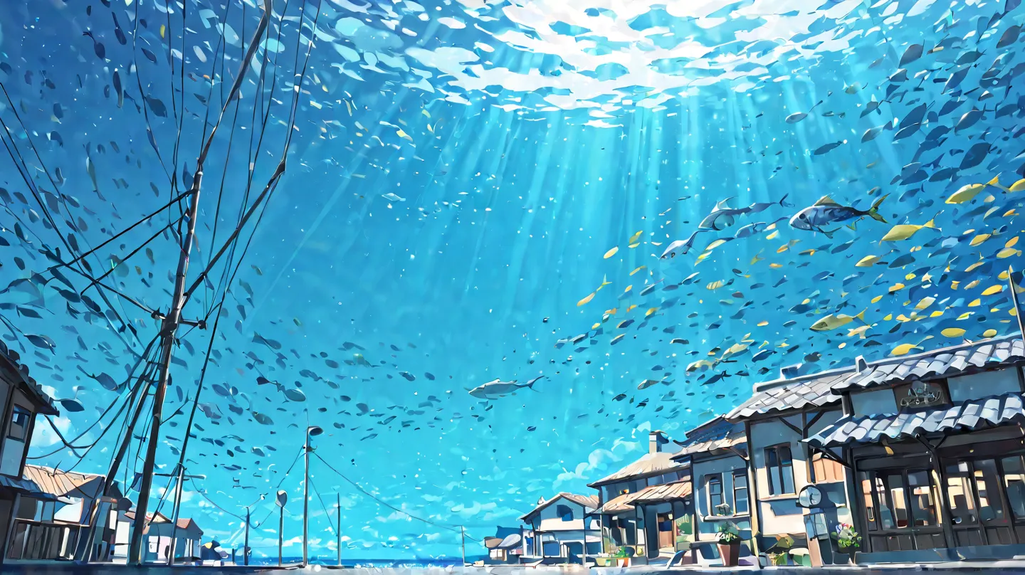 Beautiful Scenery、 in the sea、Town、Fish and Coexistence、School of fish