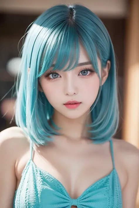   light blue hair with a slender body , Turquoise Eye,  has long eyelashes, Big Red Lips,  apricot eyes,  beauty,  Girly , Curly Hair,  princess