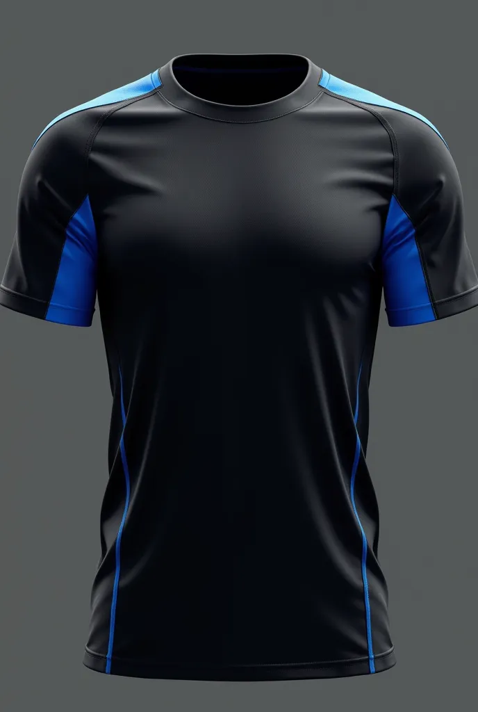 Make a black team t-shirt with blue details 