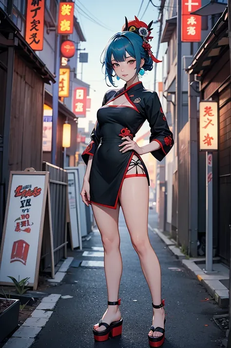 anime waifu with turquoise hair, tight, sexy, oriental, black minidress Jiangshi okobo, oiran platform sandals, night cemetary in the background, anime Art Style, trending on artstation, good anatomy, hentai_model, nfsw_content, 4k, 8k, artwork, masterpiec...