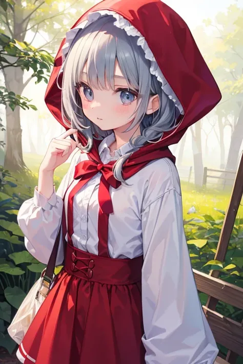 Top Quality,  super high resolution、forest、((2 cute middle school girls))、((( small tits))、 Little Red Riding Hood、Alice、Kiss