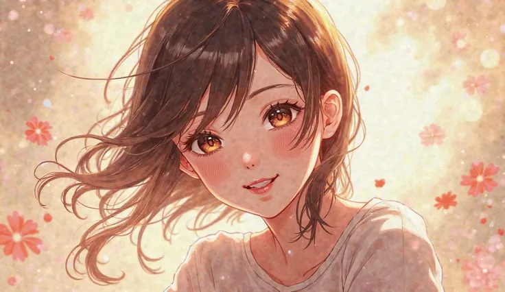 A beautiful and lovely woman, joy,  happy , Anime illustrations,  Realistic photo , painting