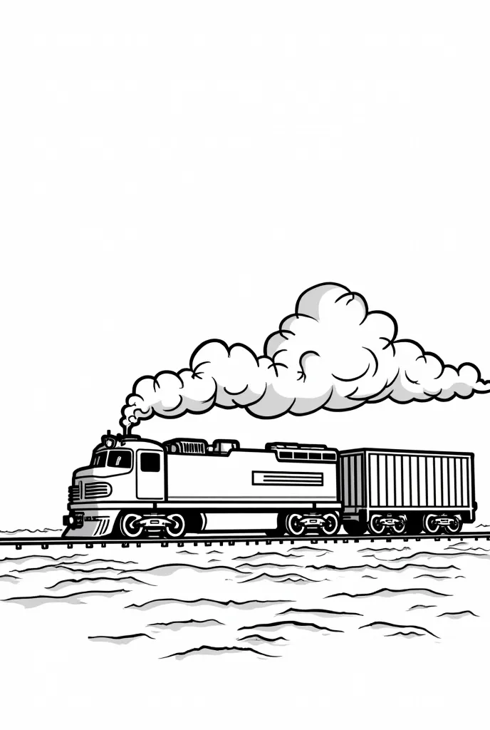 Imagine a coloring page for s featuring a coloring page for s, a Freight train without people, cartoon style with bold, thick lines and minimal details, set against a crisp white background in striking black and white hues, devoid of shading to allow young...