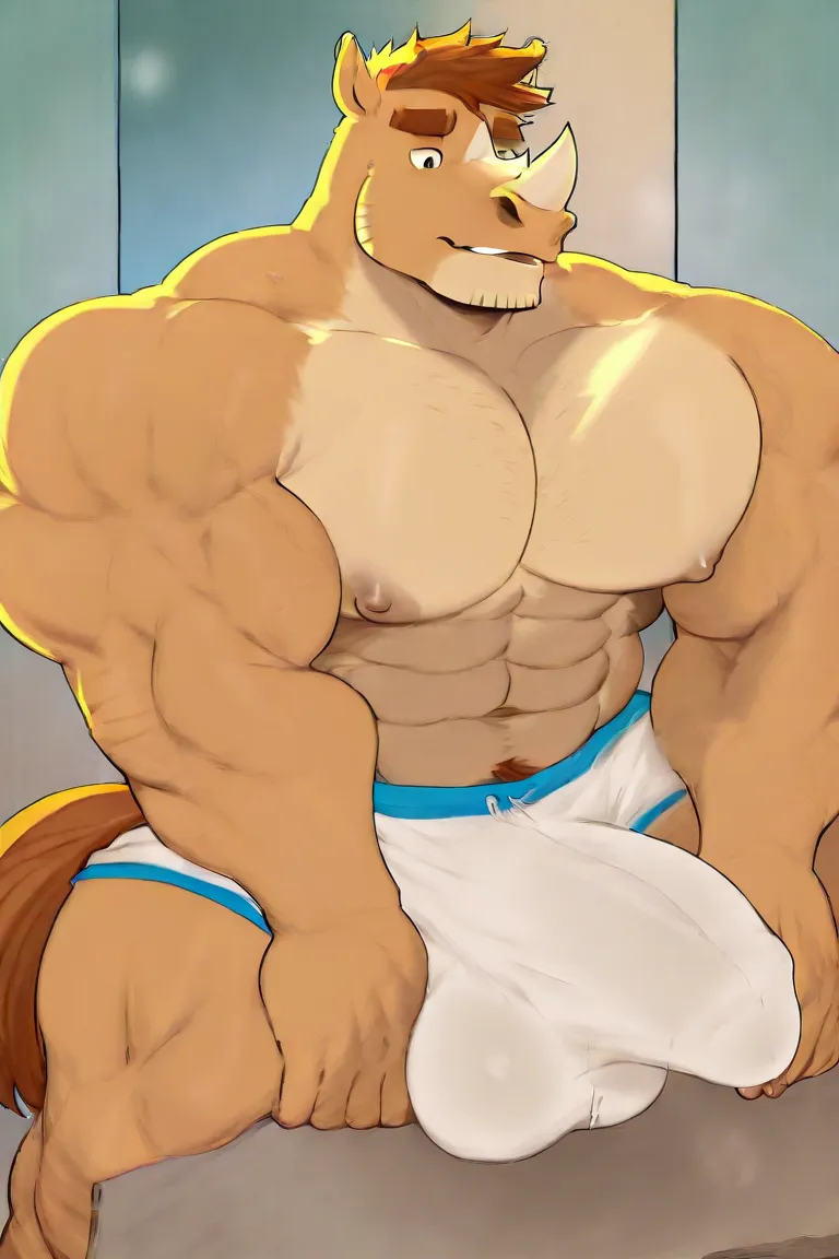 1 boy. 1man. Anthro., furry. Rhinoceros. anthro. Muscular. Anthro bara. Anthro manly. Anthro vigorous. Mature Anthro. Masculine Anthro. Hypermuscular Anthro. Alpha Anthro. Stallion Anthro. stud anthro. Jock. .Huge cock. Cock bulge under shorts 