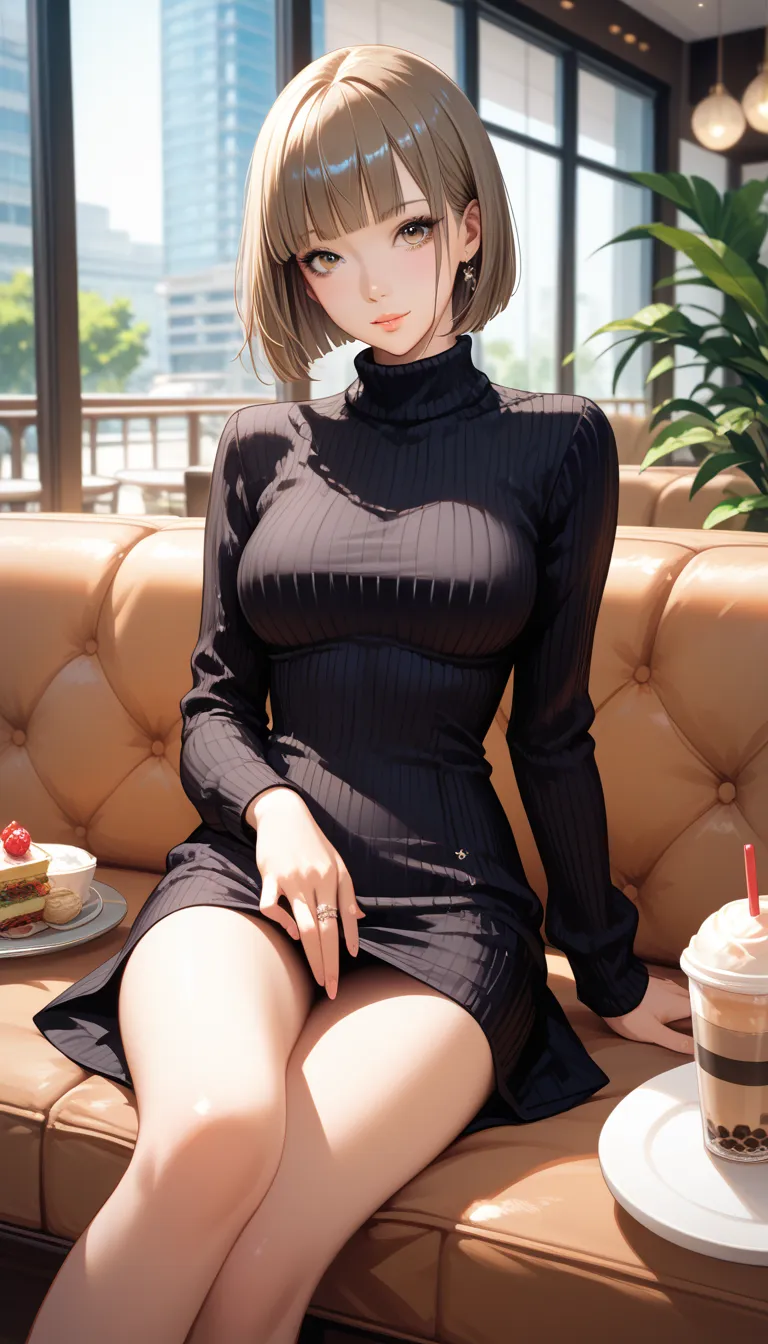 masterpiece, best quality, ultra-detailed, 8k, intricate details, わきDownを見せない, Down, no background, becomes transparent when you stare {x}, PE, front view, cowboy shot, perfect and beautiful face, beautiful breasts,  Read more, slim, lightbrown bob cut, bl...