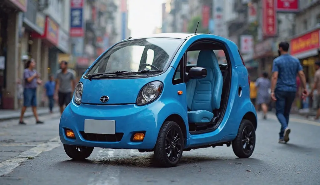 Tata nano seats blue colour car 