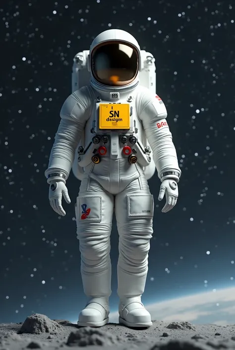 The astronaut, floating in space, was carrying a yellow badge that said: "I love SN design" and show the audience a transparent background.