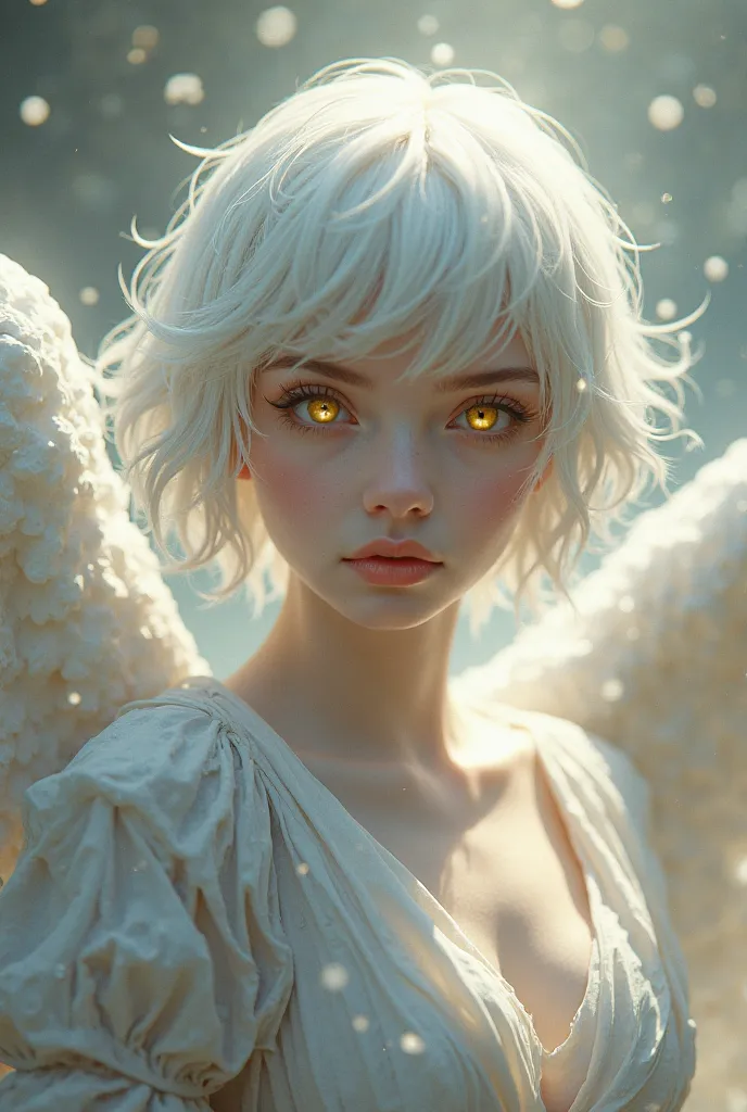 Angel without a aurela, short white hair, Viv yellow eyes