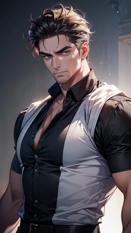 ( idiot,4K,8k,  highres,  masterpiece:1.2),  breasts,(Realistic,photoRealistic,photo-Realistic:1.37),36-year-old man,3 day beard,cute anime ,Portraits,strong,masculine,   dark hair,sharp jaw,     mesmerizing eyes     ,  perfectly combed hair,   cool anime ...