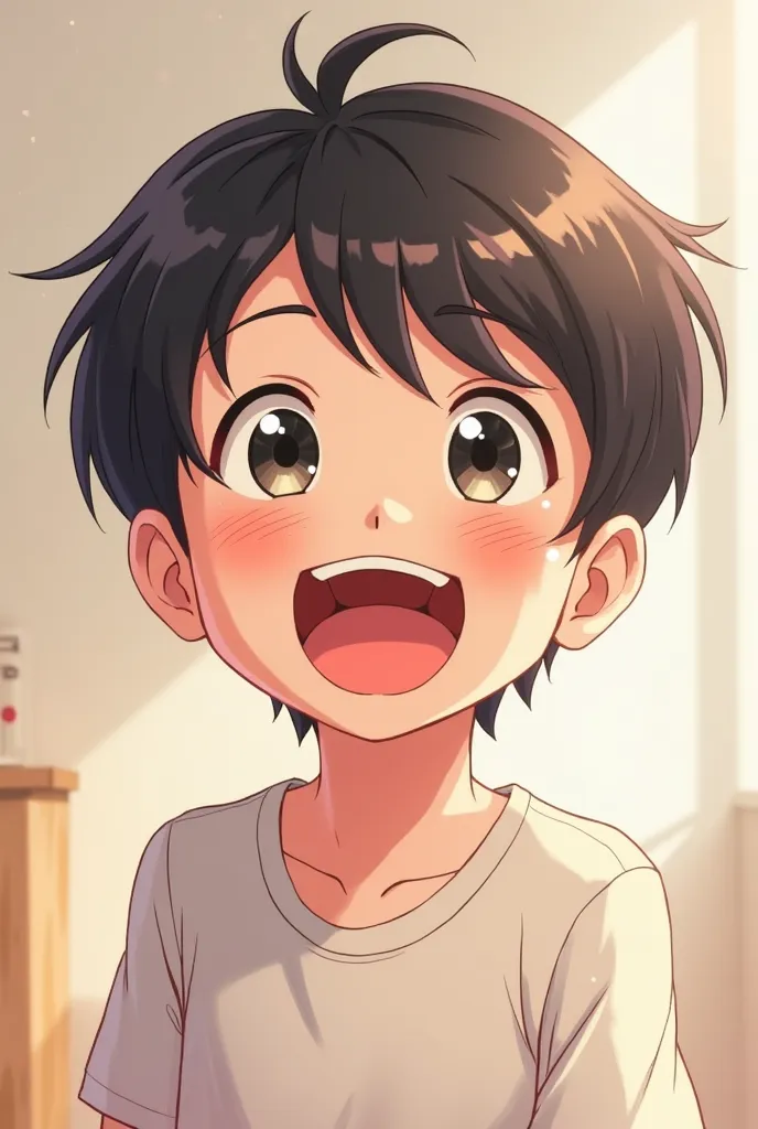 A  anime boy is laughing with cute reaction