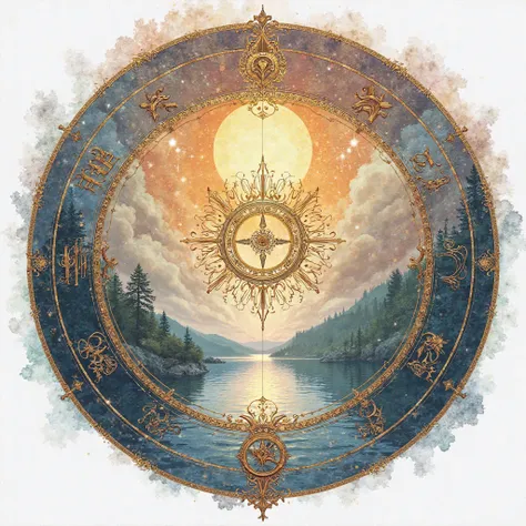 Design of luxury zodiac circle (((tarot card)), water color style, absolute circle.