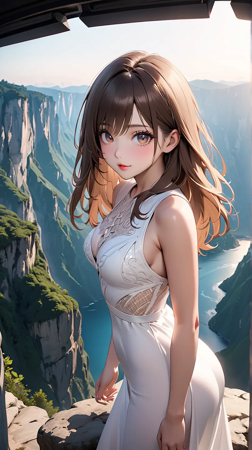  straight hair 、brown hair,((highly detailed pure white sexy dress)), Good physique , (beautiful girl: 1.3),1 girl,Top Quality,8k,Highly Detailed CG Unit Wallpaper,masterpiece:1.2,Top Quality, super high resolution ,RAW photo,Realistic Textured Skin,Cinema...