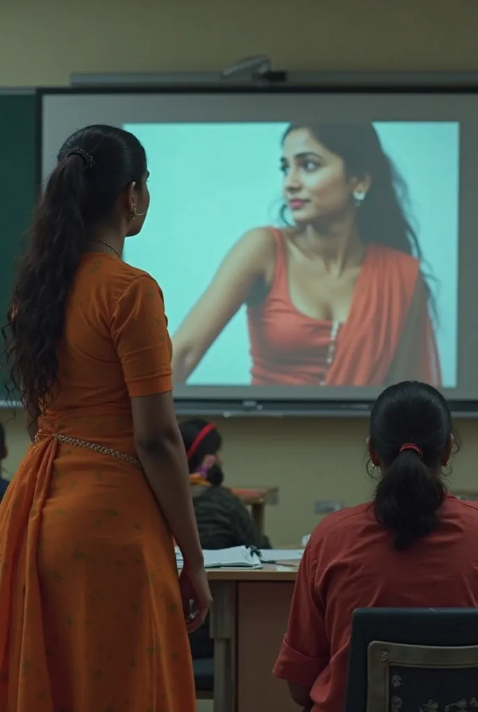 A indian female teacher given blojob while watch his female teacher naked videos on screen in classroom 