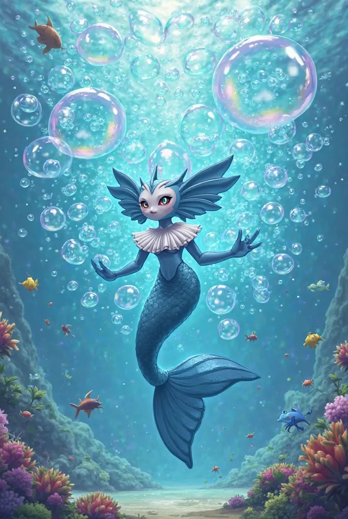 Pokémon Primarina mermaid attacking with bubbles 