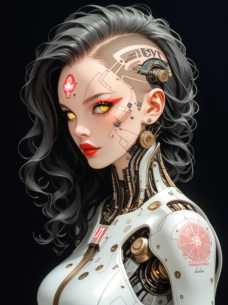 masterpiece, best quality, very aesthetic,abstract, 1girl, semi side view, full body, large forehead, she stares at the viewer, voluptuous full red lips, Vibrant digital art, anime-inspired character, swirling neon colors, abstract shapes, psychedelic, int...