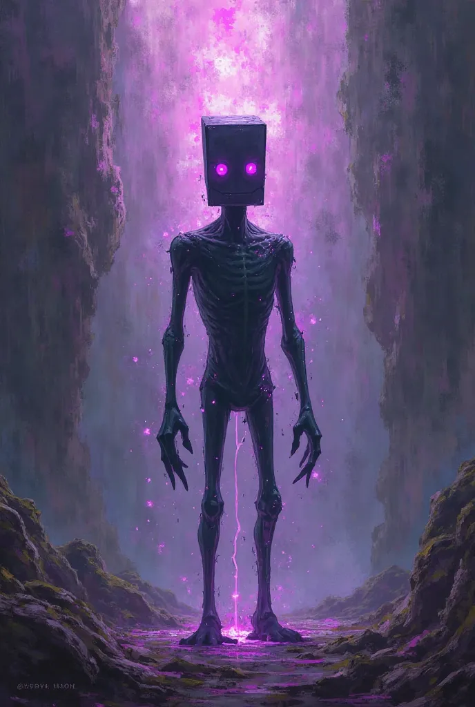 Enderman is from Minecraft and hubmain is painted in the middle of the picture in the same style