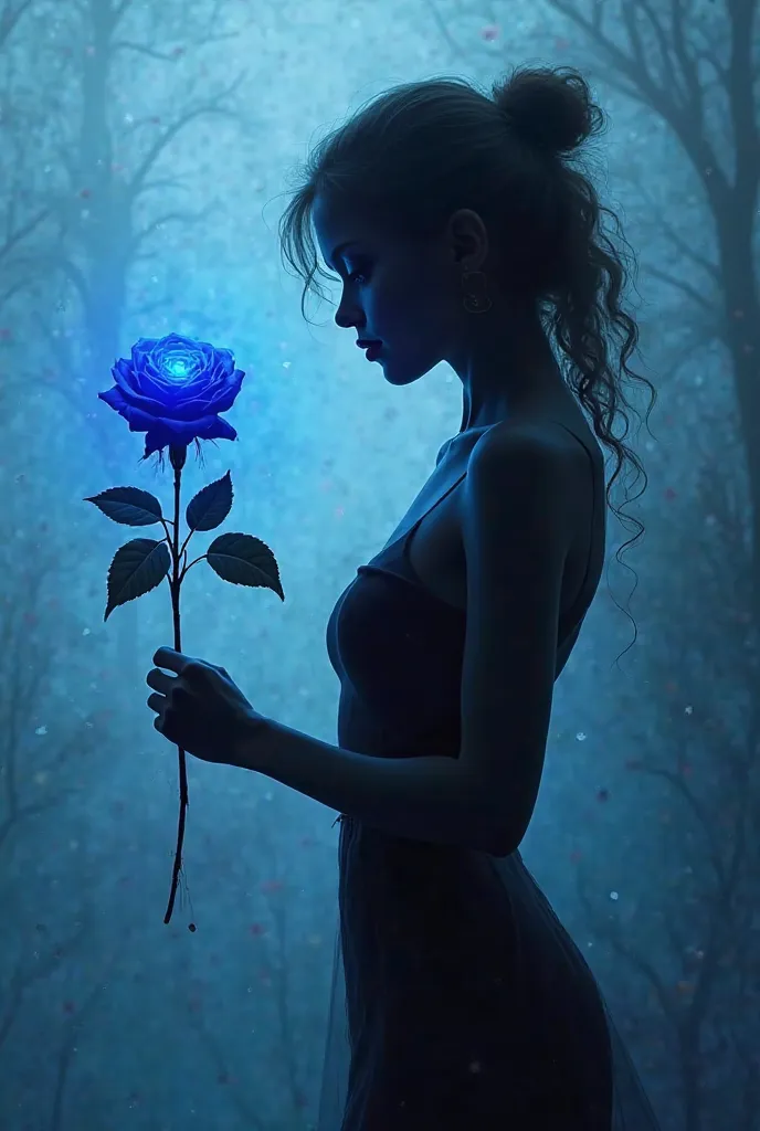 Silhouette of a woman blue rose