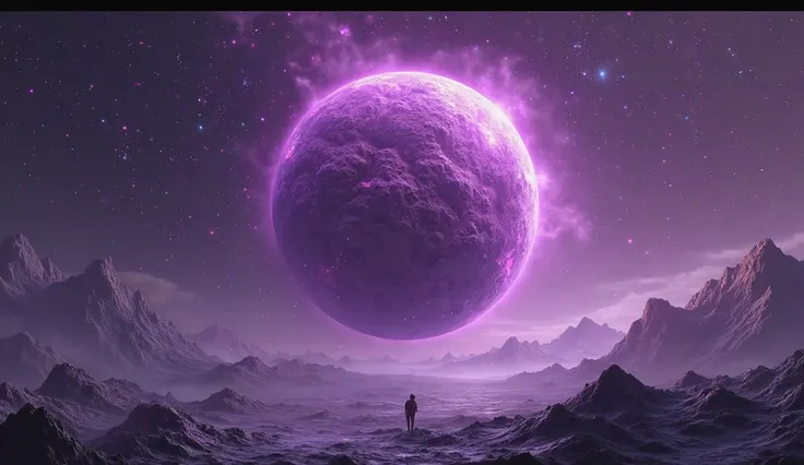 Surreal futuristic space scene with a purple planet , space, futuristic, surreal,purple, planet, stars