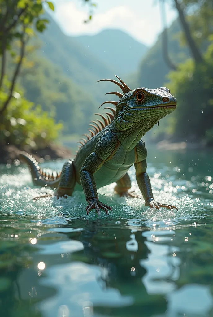 Basilisk Lizard walking on water