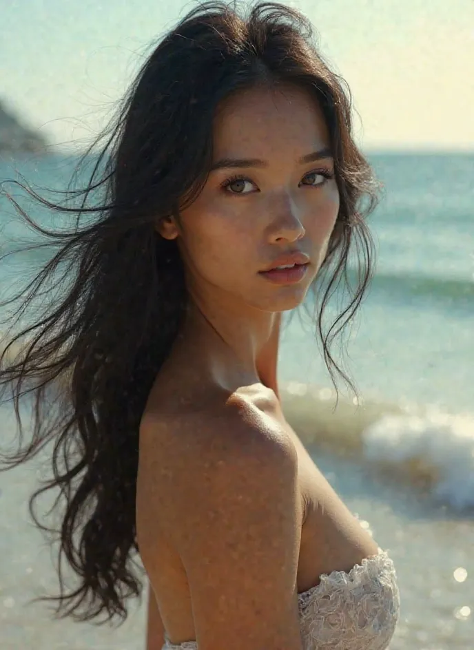 Seaside　Black-haired beauty　topless