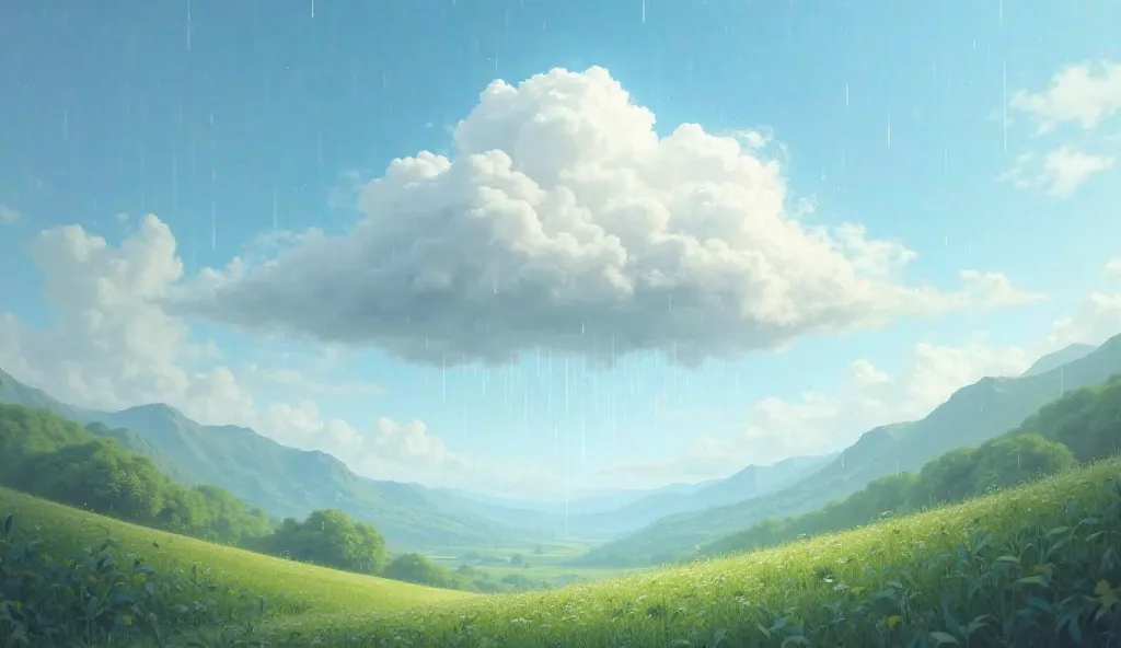 "A happy, peaceful cloud in the sky, realizing its importance after bringing life-giving rain to the earth."