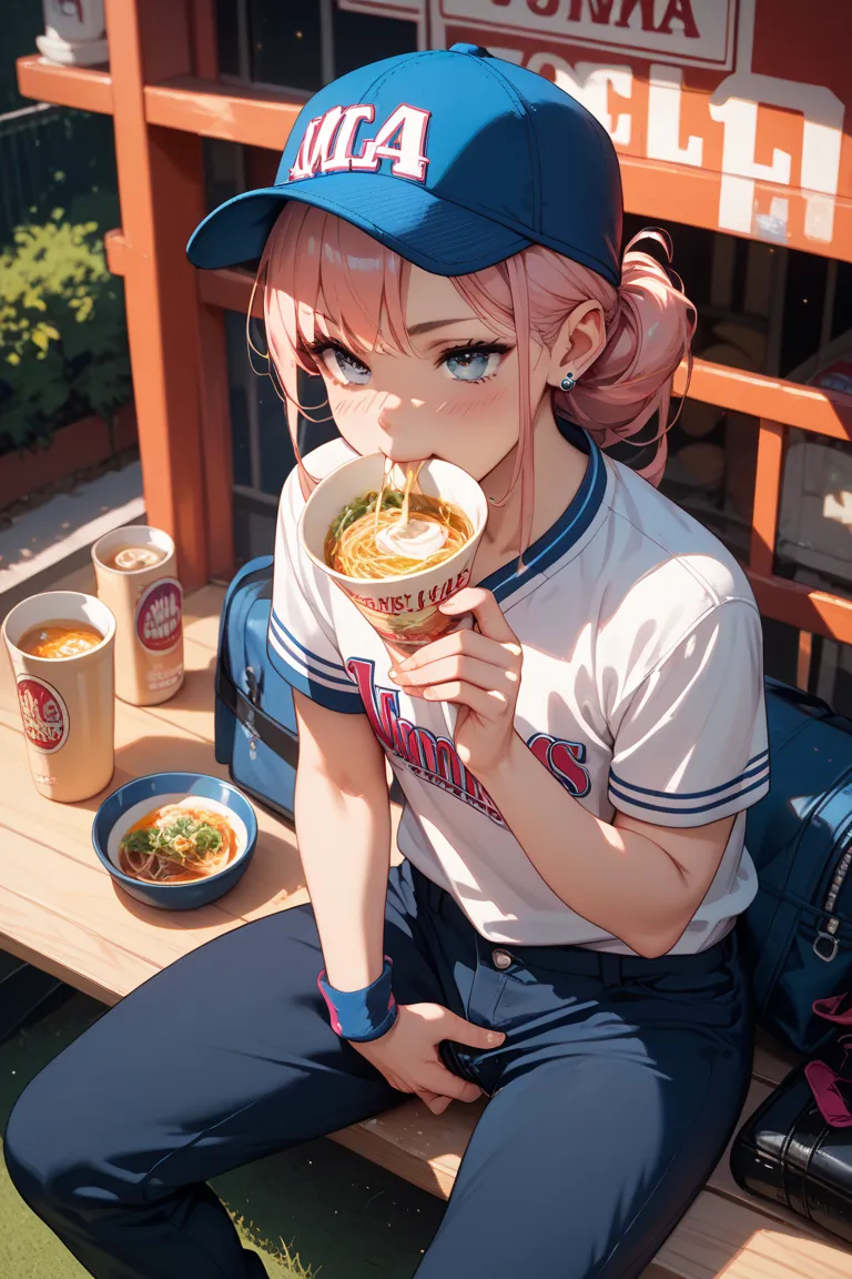 Baseball players eating ramen while masturbating naked and ejaculating