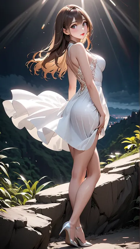  straight hair 、brown hair,((highly detailed pure white sexy dress)), Good physique , (beautiful girl: 1.3),1 girl,Top Quality,8k,Highly Detailed CG Unit Wallpaper,masterpiece:1.2,Top Quality, super high resolution ,RAW photo,Realistic Textured Skin,Cinema...