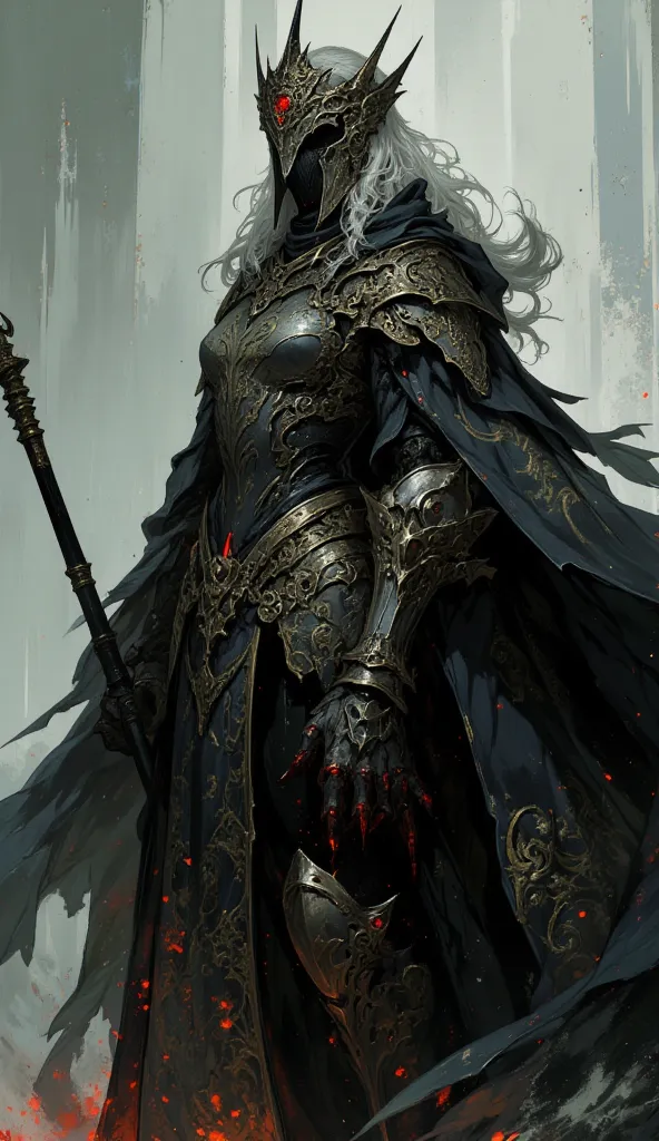 motion blur，Ultra wide angle，Illustration depicting a female knight, The female knight wears heavy armor that covers her entire body, medieval European style,The weapon is a spear,armor has scratches and rust、adding magical glowing patterns, creepy atmosph...