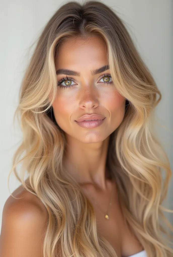 Brazilian profile with straight blond hair with very beautiful waves, Super beautiful very pretty even face photo for a 