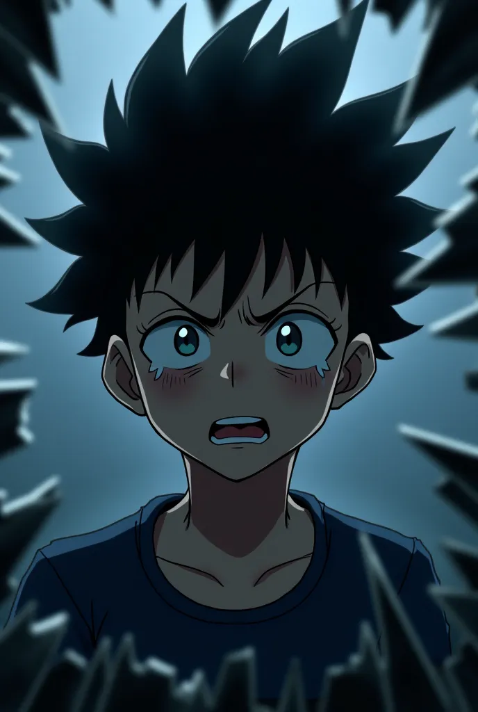 Gon freecs crying and behind a broken window 