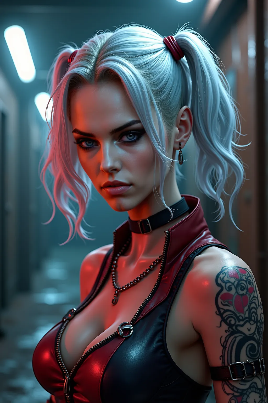 Harley Quinn with short silver hair